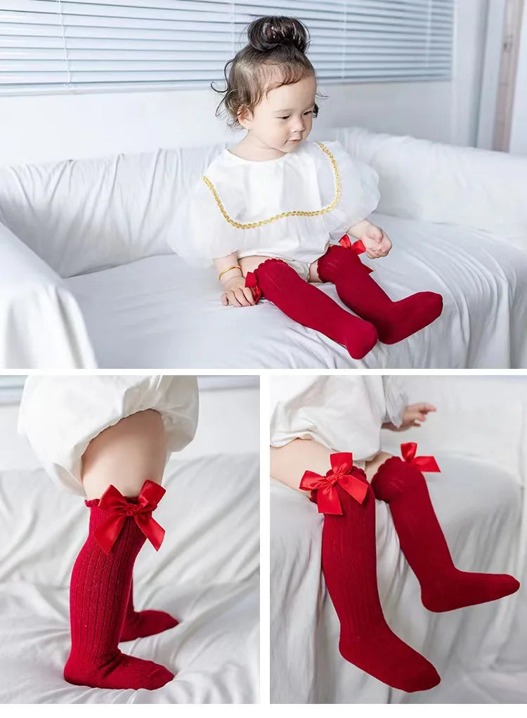 Red Bow Tie Knee High Tube Socks Girls