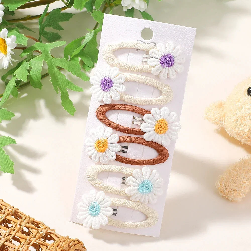 6PCS Cute Daisy Flower Hair Clips Bangs Hairpins for Kids Lace White Barette Princess Hairgripes Children Hair Accessories