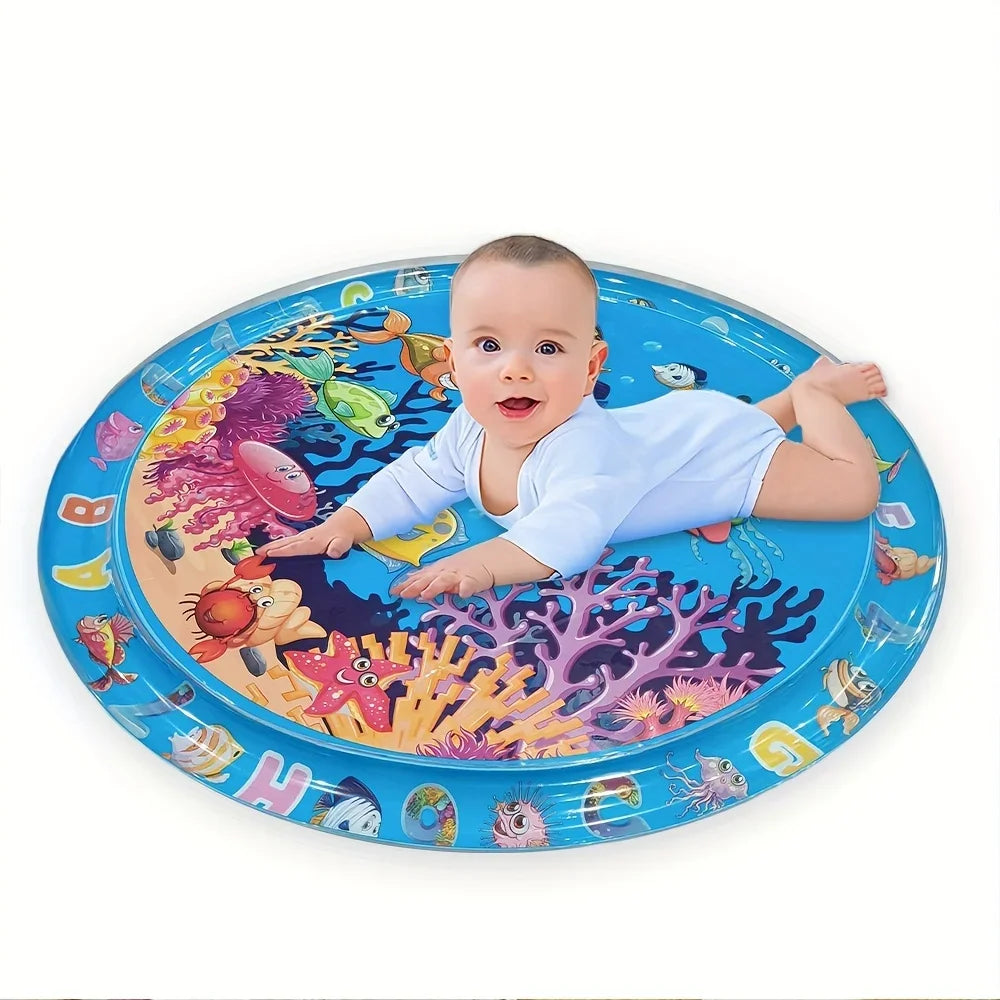 90cm/35.43inch Circular Clownfish Inflatable PVC Baby Playing Water Mat Toddler Pad Kids Early Education Tummy Time Activity Toy