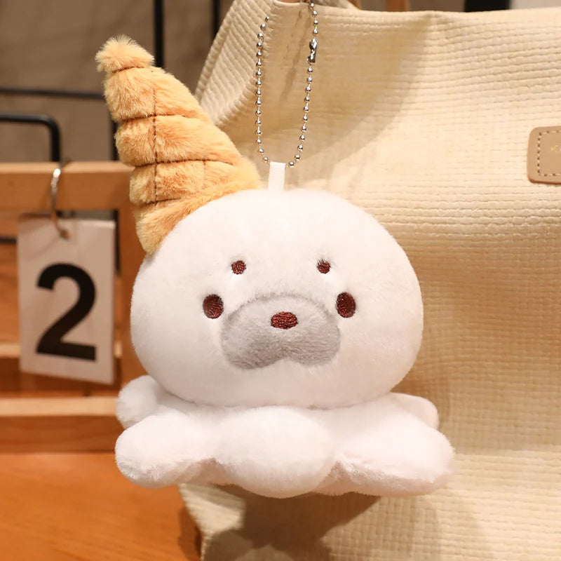 Hot 1pc 15cm Ice Cream Octopus Small Animal Plush Doll Head Sweet Cone Decor Seal Duck Rabbit Fox Toy Backpack Child Friend Gift
