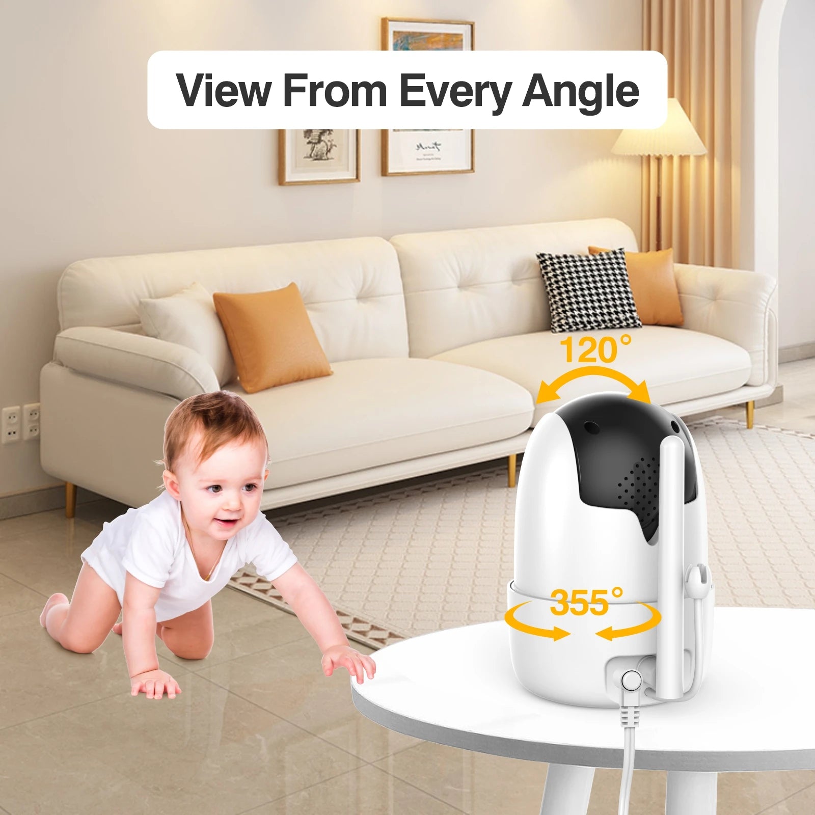 Baby Monitor with Camera 5'' Display with 30 Hours Battery, Pan-Tilt-Zoom Video Baby Monitor No WiFi, 2-Way Call, Temperature