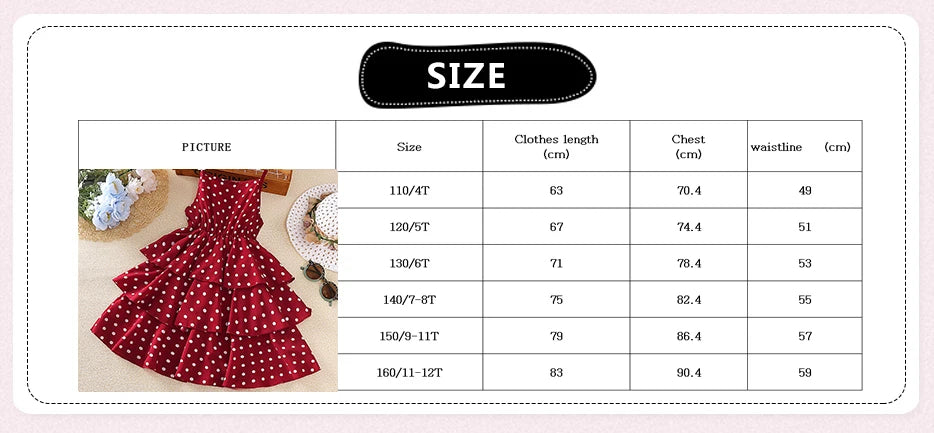 Princess Dress for Kids 4-12 Years Summer Polka Dot Cake Dress For Girls Formal Dresses Birthday Hosting Party Beach Vacation