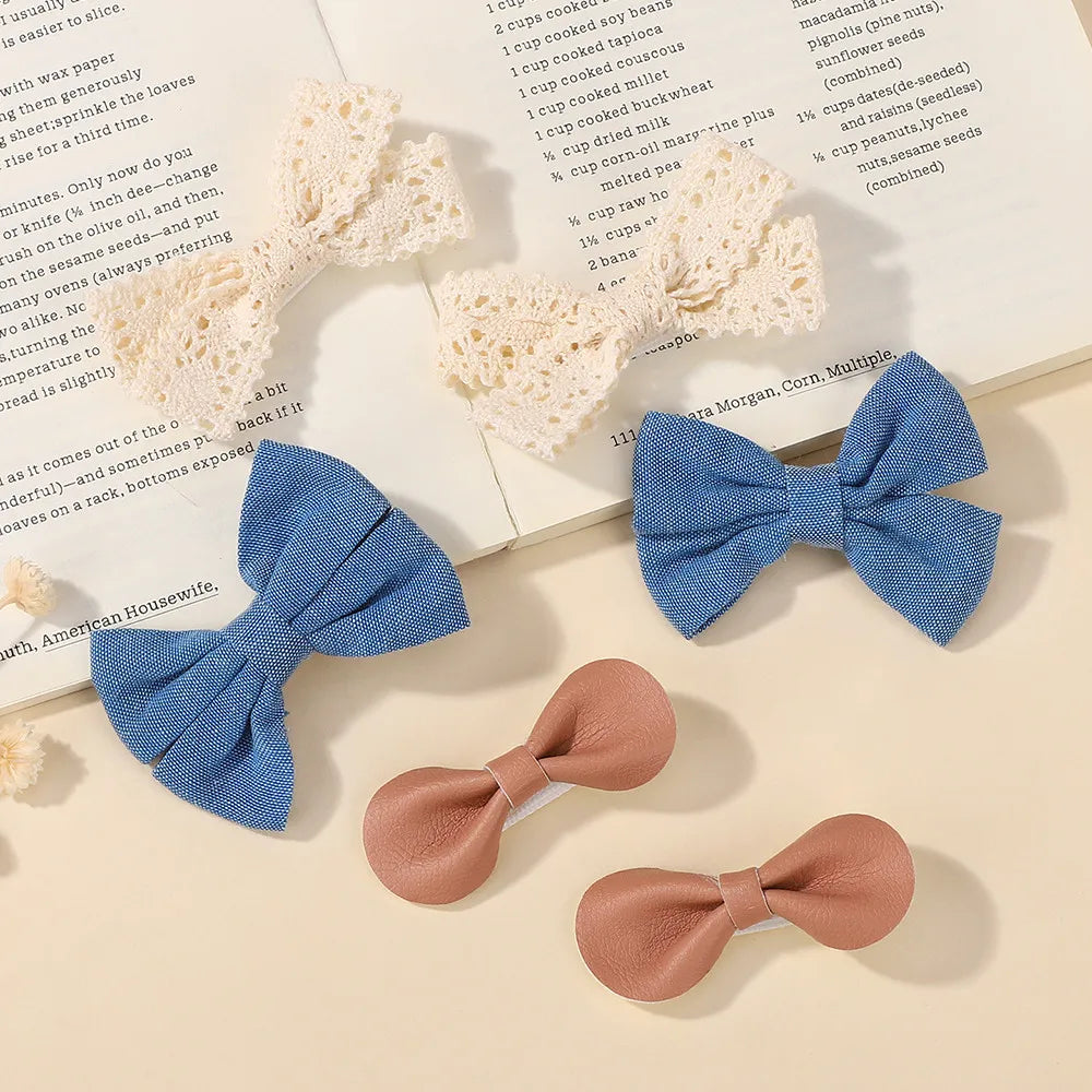 Sweet Lace Printed Bowknot Hair Clips Set 8 Pieces For Girls Handmade Hair Accessories