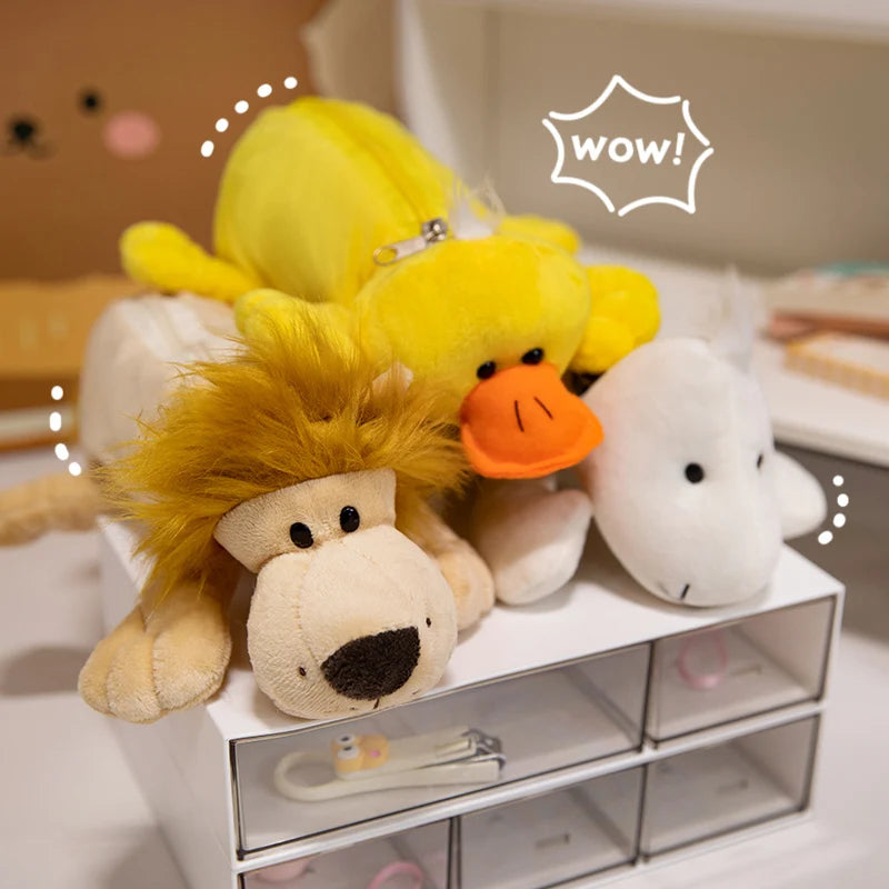 Cartoon Animal Elephant Lion Kapibala Plush Pen Case For Kid Large Capacity Supplies Stationery Storage Bag For Kid Gift