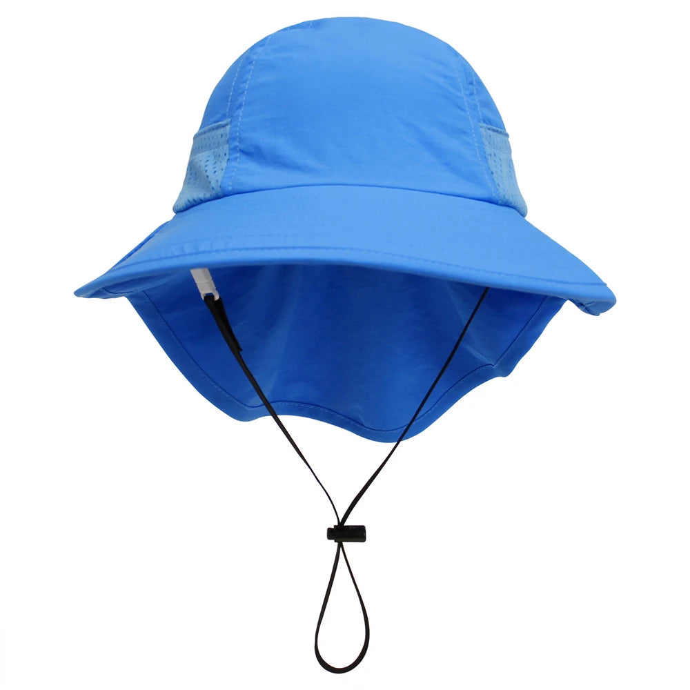 Spring Summer Baby Hat Beach Sun Protection Neck Kids Bucket Hats for Girls Boys Adjustable Children Cap Baby Accessories 6M-6Y