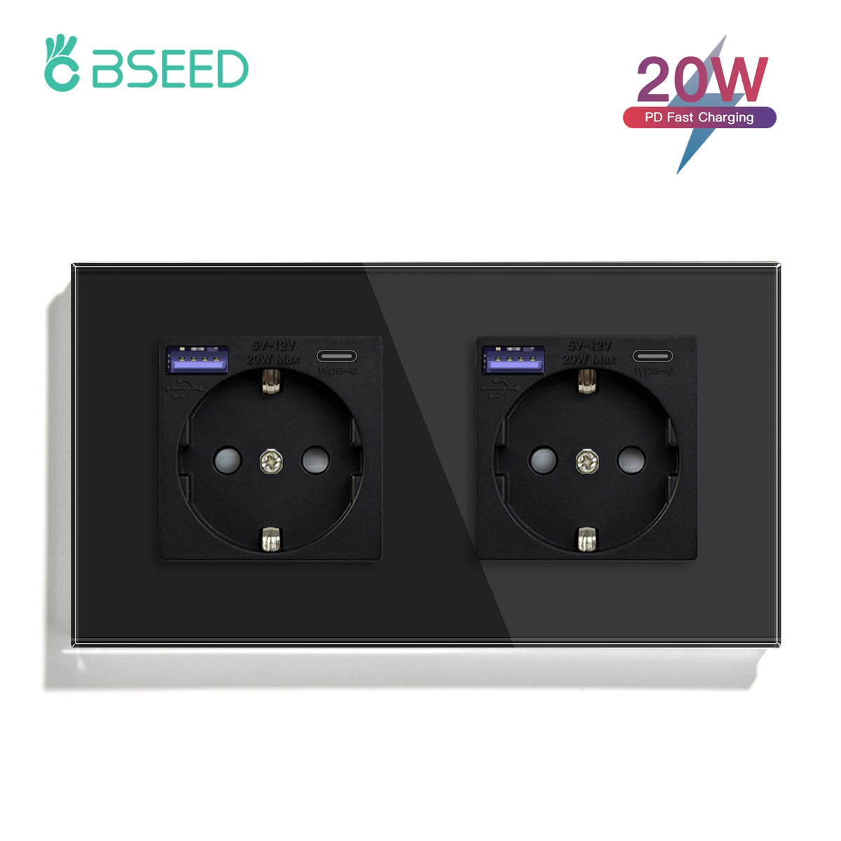 BSEED Double Socket EU Standard Wall Socket With Golden Crystal Glass Panel 16A 110-240V