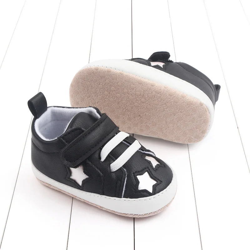 2025 Spring And Autumn Baby Boy and Girl Shoes Soft PU Anti-slip Casual Prewalking Shoes for 0-18M First Step Shiny Stars BC2275