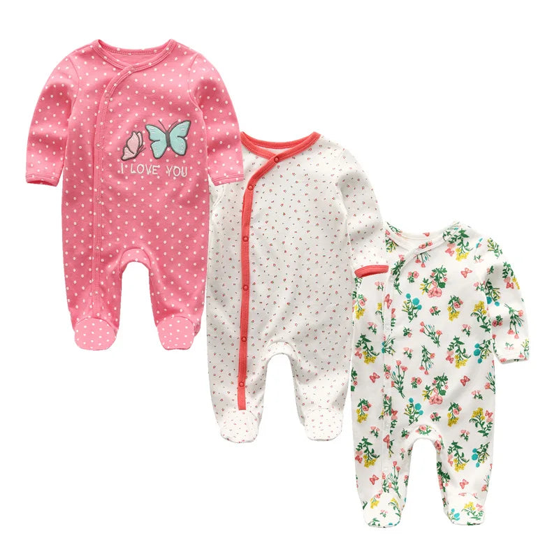 kiddiezoom 3 Pcs/Lot Autumn Winter Cartoon Long sleeve Baby Boy Girl Romper 100%Cotton Soft Newborn Clothing