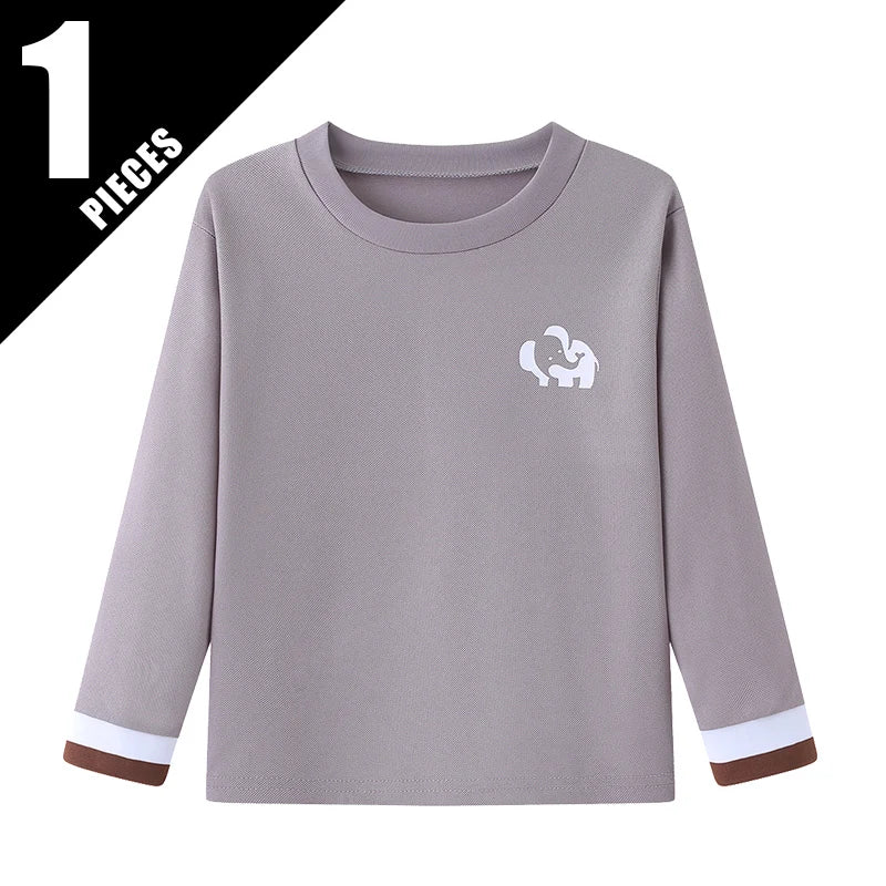 1/3 Piece Autumn And Winter Children's Solid Color Small Logo Fashionable Long Sleeved T-shirt Boys And Girls Round Neck Shirt