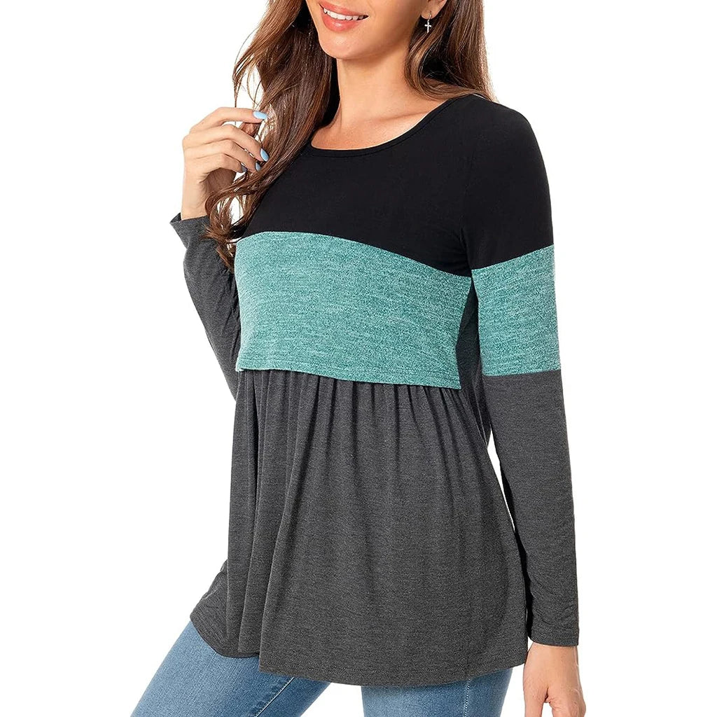 Maternity Nursing T Shirt Pregnant Womens Long Sleeve Patchwork Nursed Tops Blouse For Breastfeeding Pregnancy Clothes Pullover