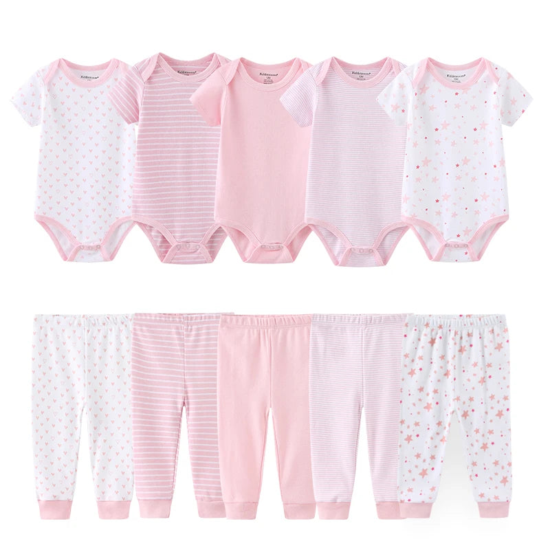 Simple Baby 10-Pack Cotton Soft Newborn Bodysuits and Pants Clothing Set for Boys and Girls