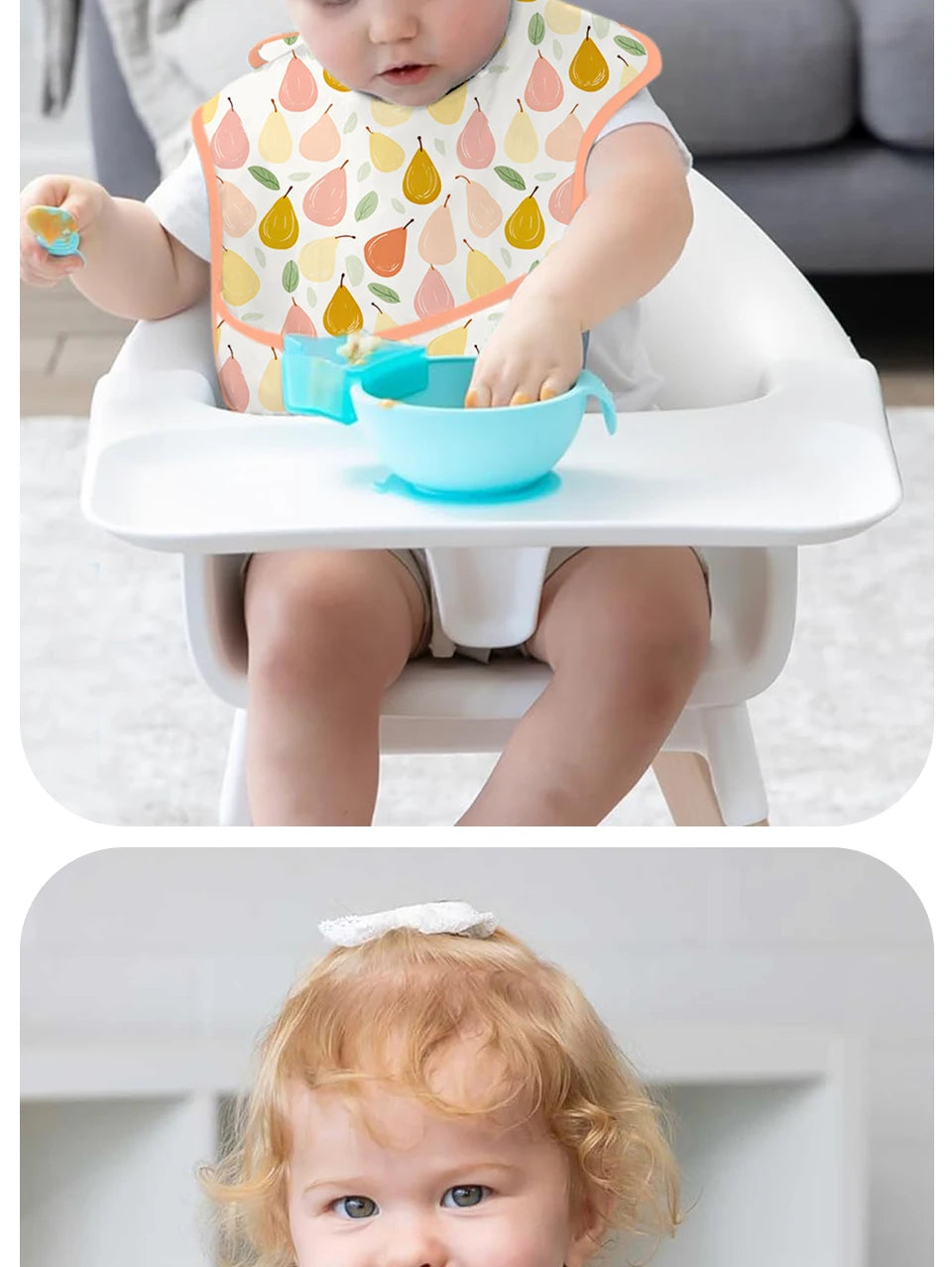 3 Pack Mess Proof Baby Bib with Reversible Pocket, Waterproof Led Weaning Baby Feeding Bibs with Food Catcher