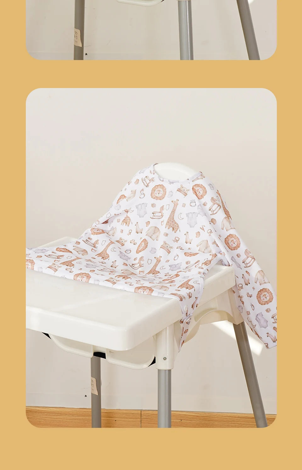 Elinfant New 1 Pc Table Use Polyester Waterproof Fashion Printed Snap Buttons Design Long Sleeve Mess Proof Baby Feeding Bib