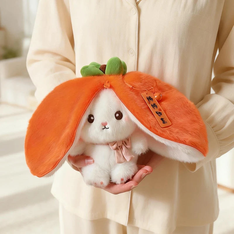 Hot Cute Fruit Bunny Plush Toy Creative Durian Pineapple Carrot Strawberry Turn Into Rabbit Soft Doll Birthday Christmas Gift