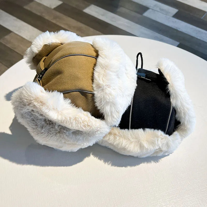 Ushanka Men's and Women's Winter Thickened Velvet Padded  Warm Artifact Earflaps Cap Northeast Pullover Cold Protection Hat