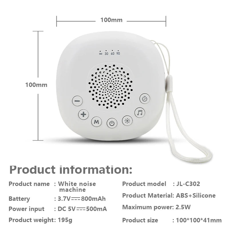 2-in-1 White Noise Sound Machine USB Portable Baby Sleep Machine 20 Soothing Sound LED Night Light Built-in Rechargeable Battery