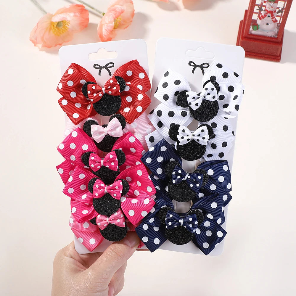 4Pcs/lot Baby Girl Lovely Polka Dot Bow Hair Clips for Hair kids Cartoon Hairpins Boutique Dress Hair Accessories Gift Set