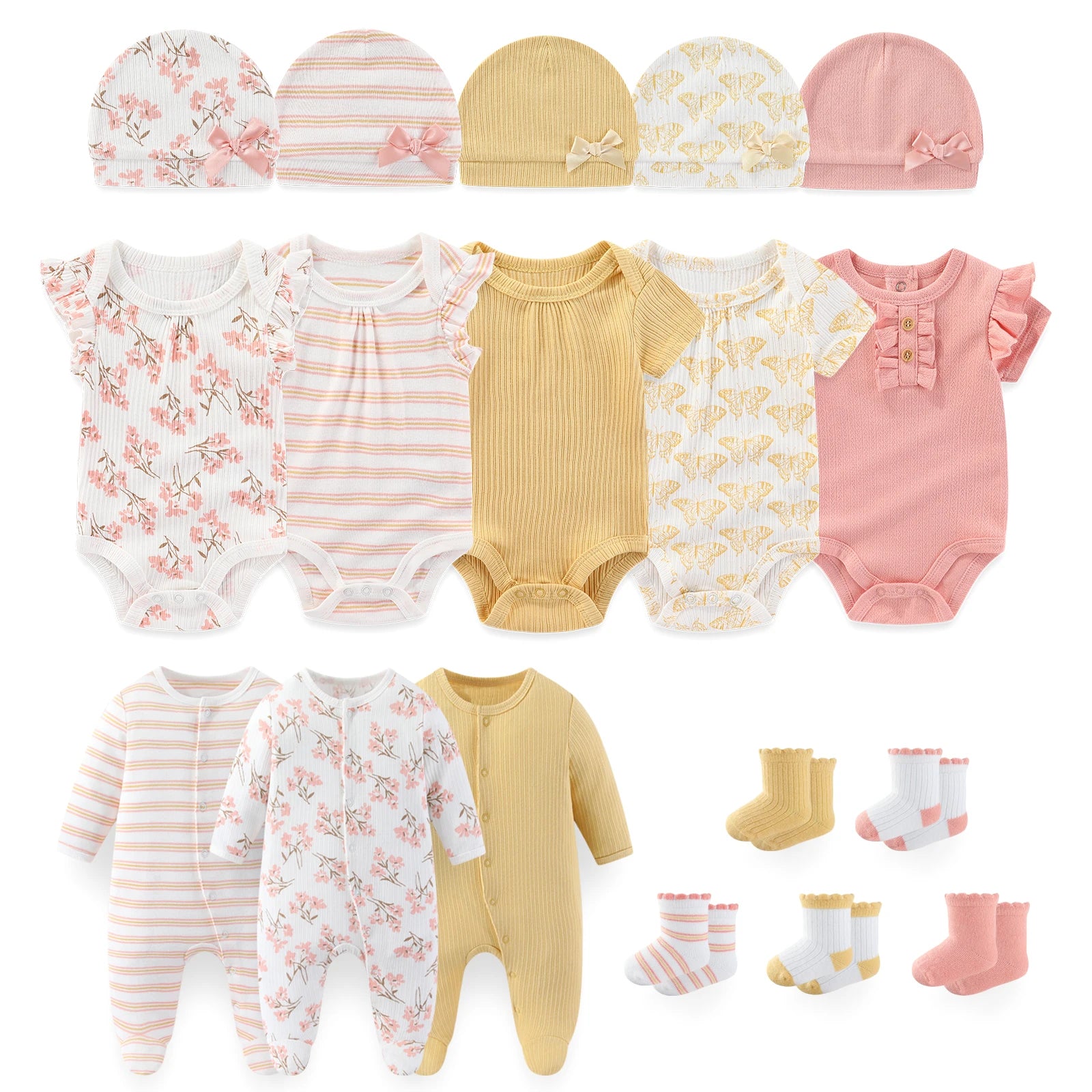 18 Pieces Cartoon Cute Baby Clothing Set Newborn Boys Girls Bodysuits+Rompers+hats+Socks Outfits Four Seasons Infant Clothes