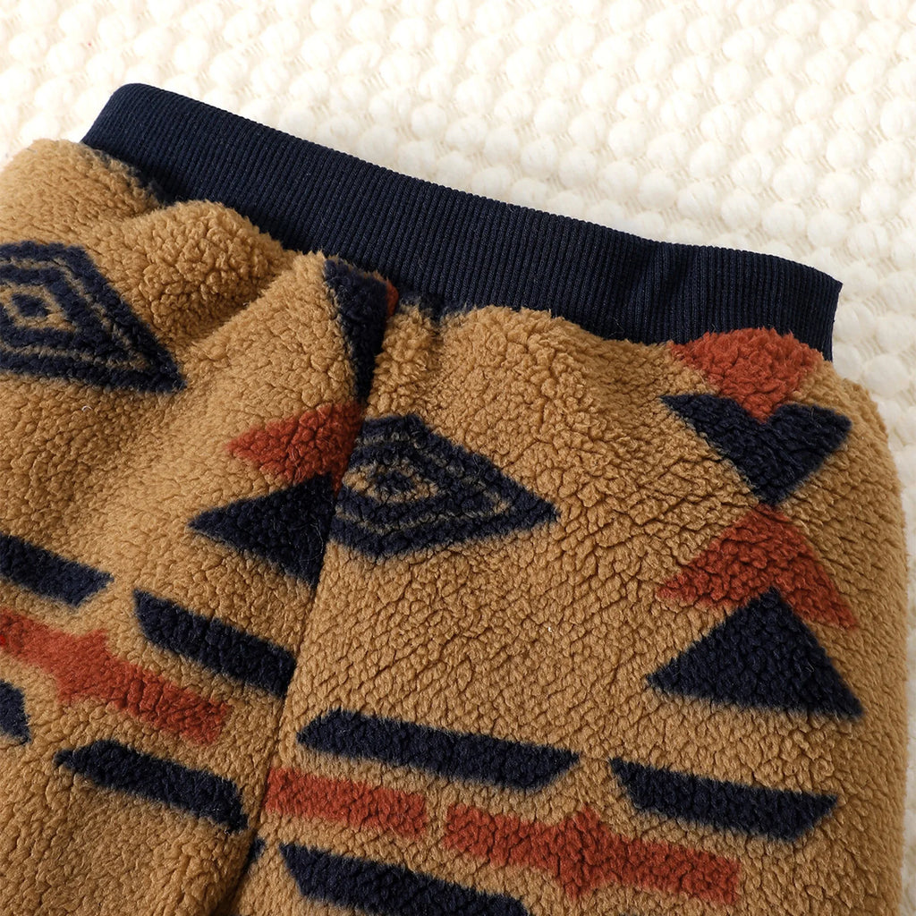 0-3 Year Baby boy Plush Set Geometric Pattern Long sleevedand Pants 2pcs/Set Toddler Baby boy Winter Cold proof keep warm set