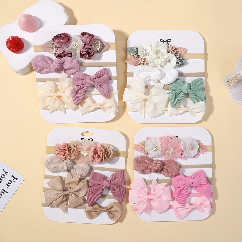 KIDS BOWS Exquisite floral headband elastic bow hiarband babys wedding tourism party headband dress up gift set