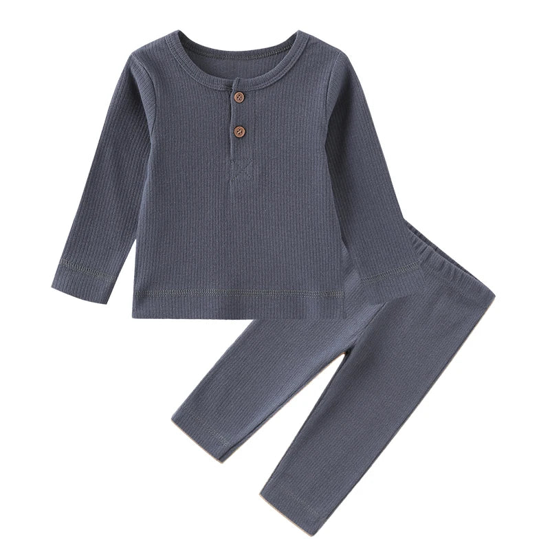 Kiddiezoom Autumn Winter Solid Long Sleeve Newborn 2pc Top and Pants Set KZAW2pc