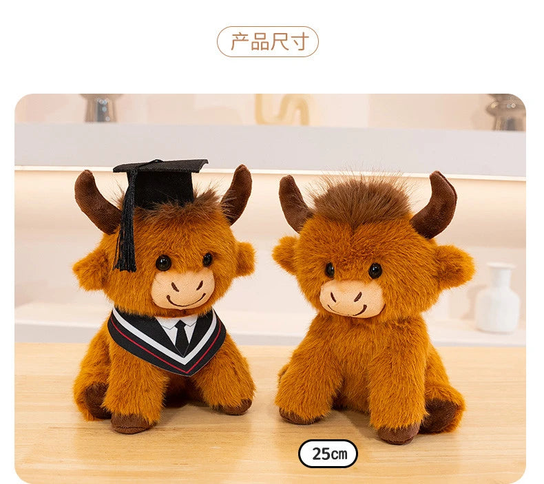 Hot New Sitting Pose Highland Cattle Plush Toys Soft Fluffy Cartoon Dr Cattle Doll Cute Graduation Gift To Friends Family