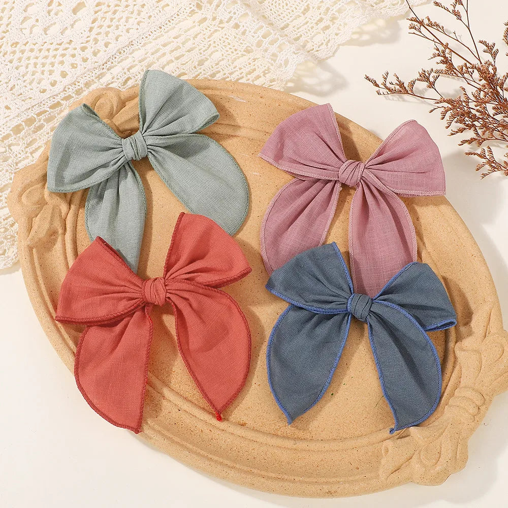 Randomly Color 8Pcs Cotton Bowknot Solid Color Hair Clip for Girls Lovely Handmade Hairgripes Baby Headwear Set