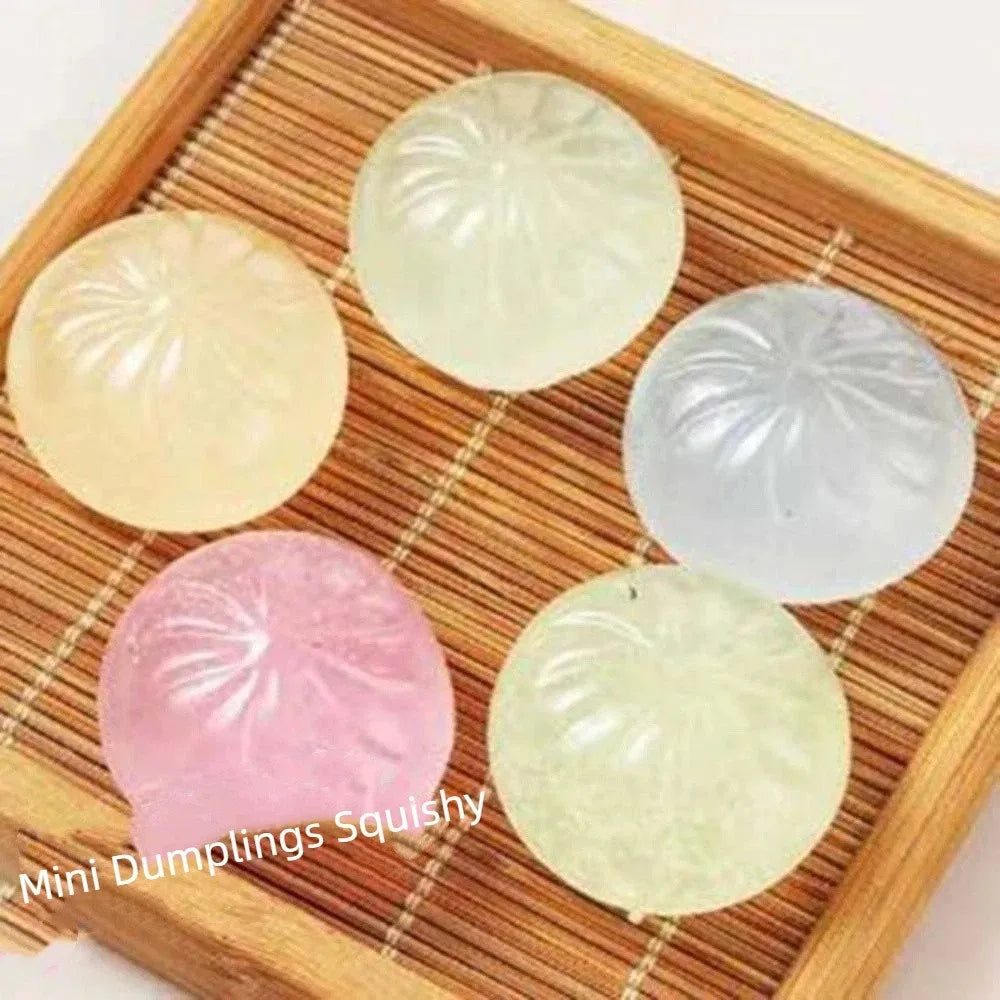 24pcs/set Soft Cute Mini Dumplings Squishy Food Shape Squeezable Squishy Crystal Bun Pinch With Steamer Fidget Sensory Toy