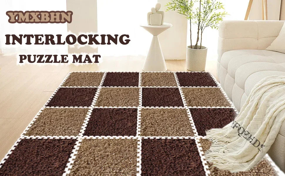 Thick Cake Velvet Plush Puzzle Mats DIY Bedroom Floor Tiles Sound-Absorbing Soft Carpet for Bedside Full Room Coverage