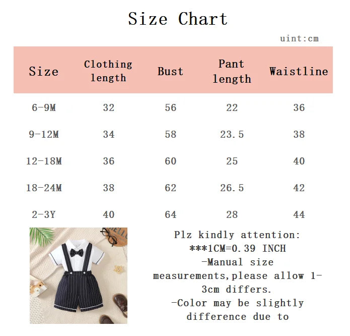 Baby Boys' Little Gentleman Set Lapel Collar Shirt and Striped Strap Pants 2Pcs/Set for 0-3 Year Old Baby Boys' Party Clothing