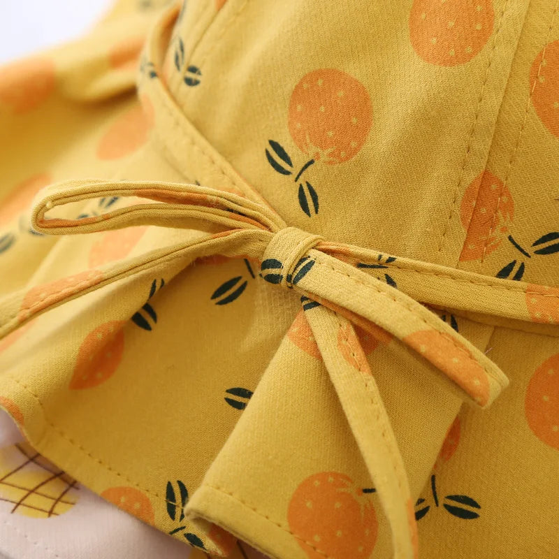 Sweet Baby Summer Hat for Girls Cotton Fruit Print Kids Bucket Hats Bowknot Princess Children Sun Cap Beach Travel 1-3Y