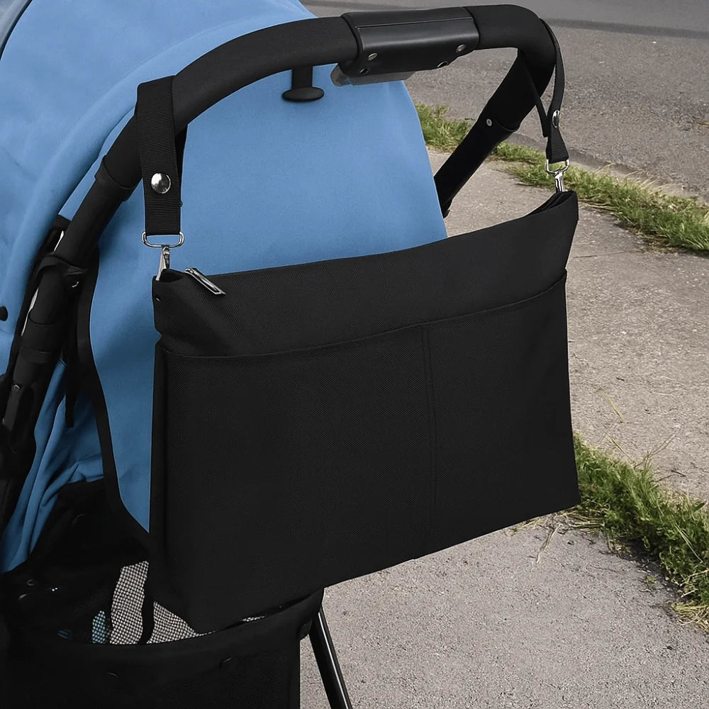 Portable Baby Stroller Storage Bag Multifunction Black Baby Pram Hanging Bag Large-capacity Waterproof Mommy Shoulder Bag