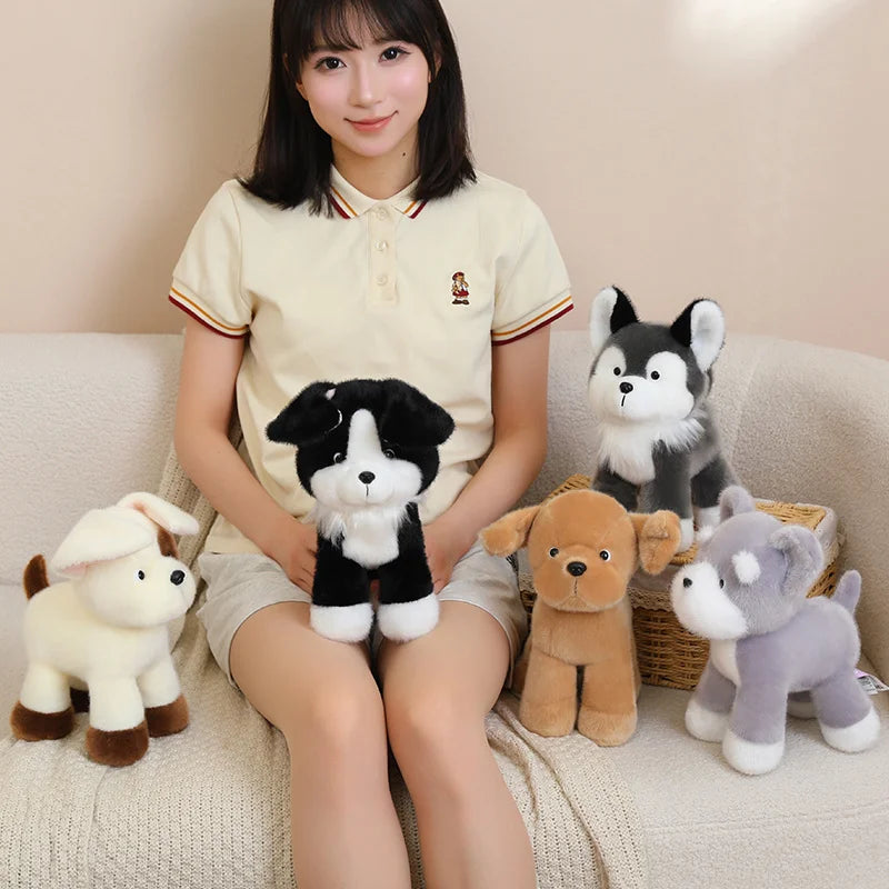 25cm High Quality Lifelike Pet Dog Plush Toys Stuffed Handmade Schnauzer Husky Golden Retriever Doll Soft Hugging Puppy Doll