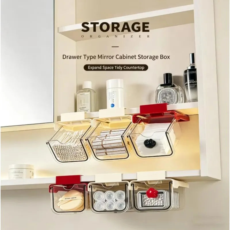 Drawer Style Storage Box Under The Mirror Cabinet Transparent Bathroom Cotton Stick Makeup Cotton Bathroom Pull-Out Storage Case