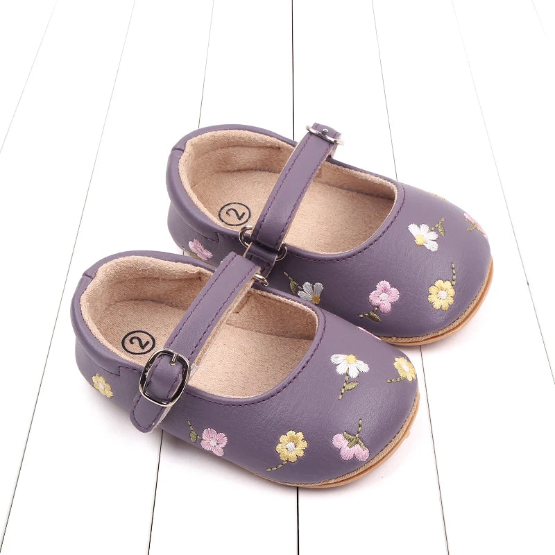 Baby Girl Princess Shoes High Quality Soft PU Embroidery Flower TPR Sole Anti-slip for Toddler Girl 0-18 Months New Fashion