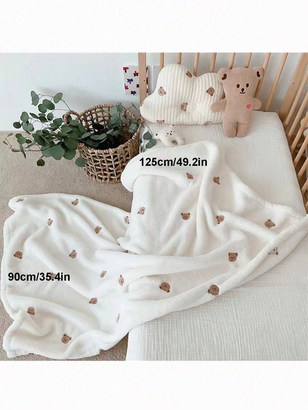 Embroidered Bear Baby Blanket Infant Coral Fleece Wrap Swaddle Blanket Warm Blanket For Newborn Outdoor Stroller Cover Blanket