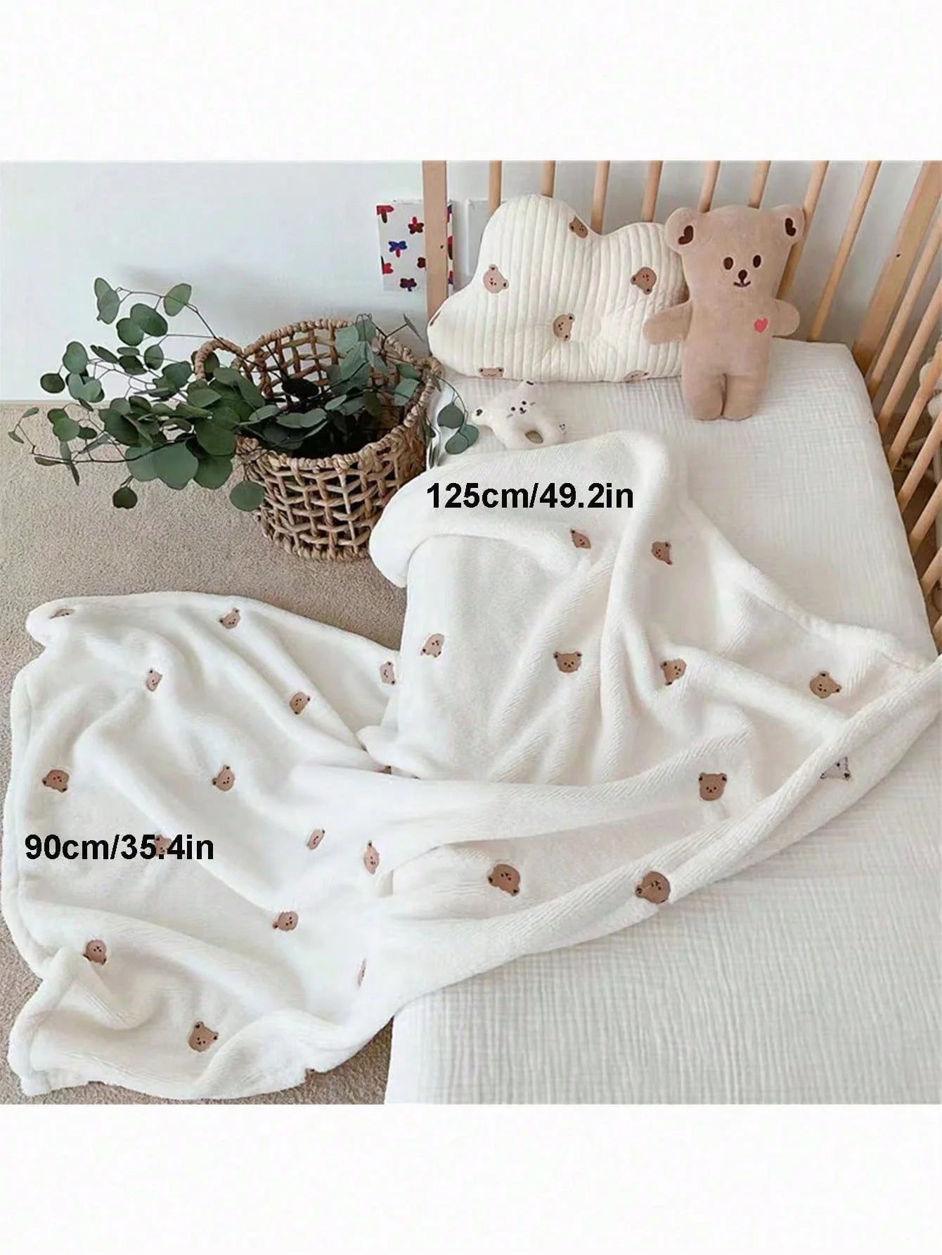 Embroidered Bear Baby Blanket Infant Coral Fleece Wrap Swaddle Blanket Warm Blanket For Newborn Outdoor Stroller Cover Blanket