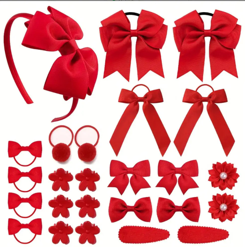 25pcs/set Hair Bows Headbands Hair Clip Hair Ties for Kids Girls Princess Cute Bowknot Hairbands Headwear Hair Accessories Set