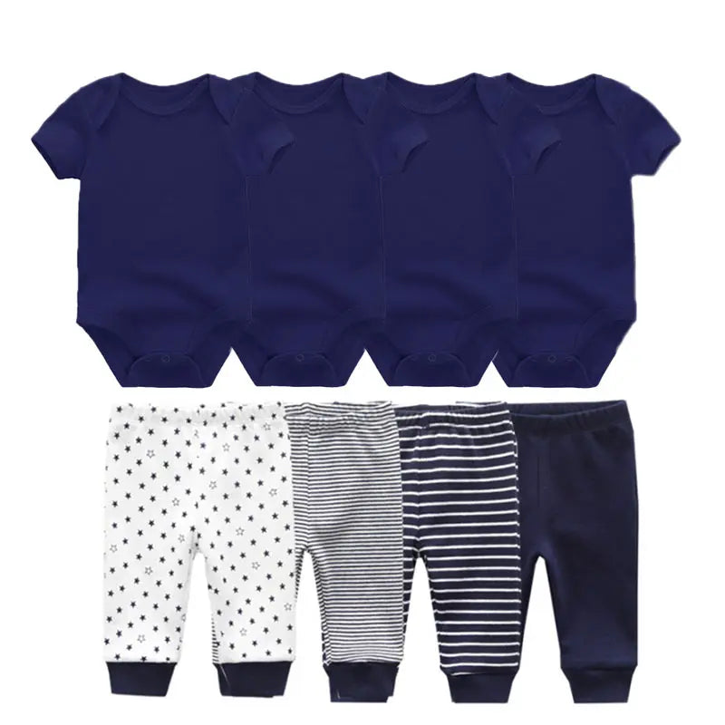 8-Piece Cartoon Baby Bodysuits and Pants Cotton Newborn Unisex Short Sleeve Onesies Trousers 0-12 Months