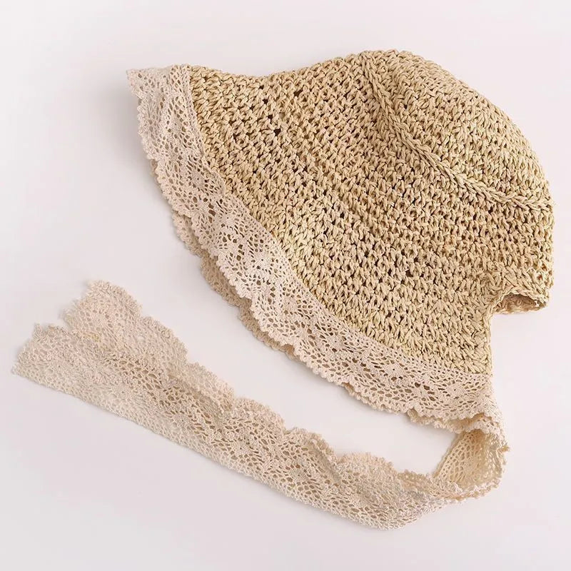 Fashion Lace Baby Hat Summer Straw Bow Baby Girl Cap Beach Children Panama Hat Princess Baby Sun Hats and Caps for Kids 1PC