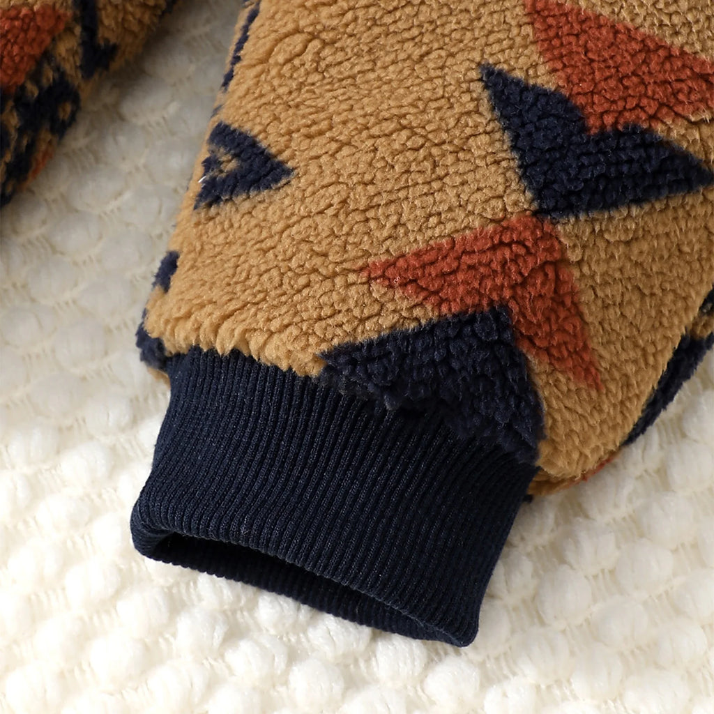 0-3 Year Baby boy Plush Set Geometric Pattern Long sleevedand Pants 2pcs/Set Toddler Baby boy Winter Cold proof keep warm set