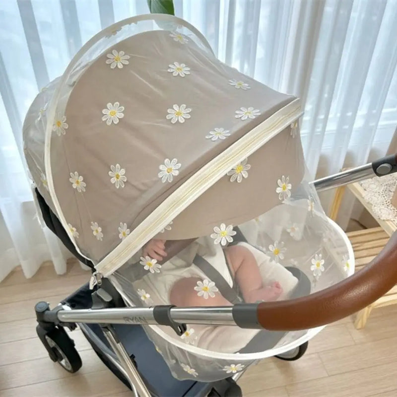 Flower Daisy Stroller Mosquito Net Carriage Full Cover Summer Mesh Canopy Zipper Type Mosquito Net Buggy Net