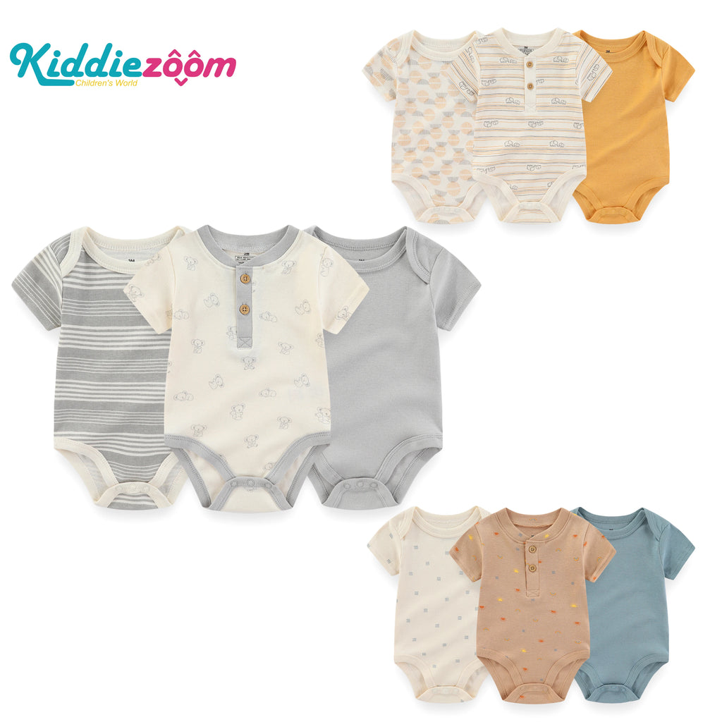 3/5 Pieces Cartoon Baby Boy Bodysuits Soft Cotton Newborn Girl Jumpsuits Short Sleeve Infant Outfits