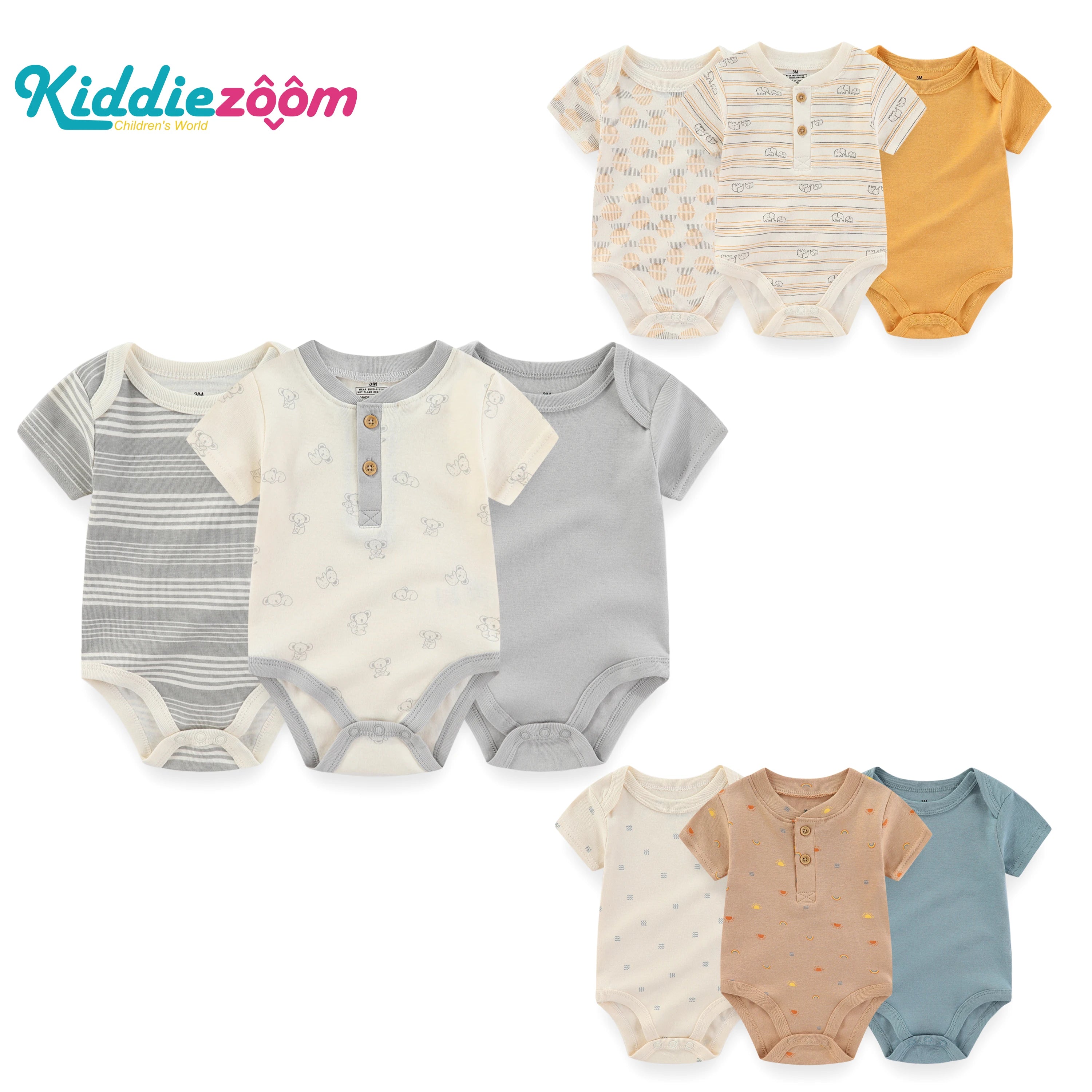 3/5 Pieces Cartoon Baby Boy Bodysuits Soft Cotton Newborn Girl Jumpsuits Short Sleeve Infant Outfits