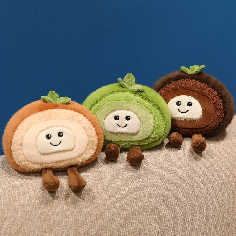 New Kawaii Smile Swiss Roll Plush Toys Soft Stuffed Cartoon Dessert Doll Delicate Mini Desktop Decor Lovely Gift To Girlfriend