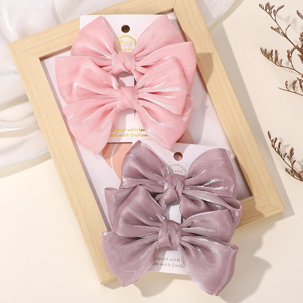2Pcs/lot Big Bows Chiffon Hair Clips Cheer Bowknot Hairpin Children Headdress Fashion Girls Hair Accessories