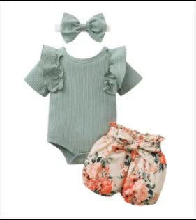 Baby girl's clothes New Year's Eve fashion summer top Luoyi ruffle hand closure collar head shoe photo print flower baby dress