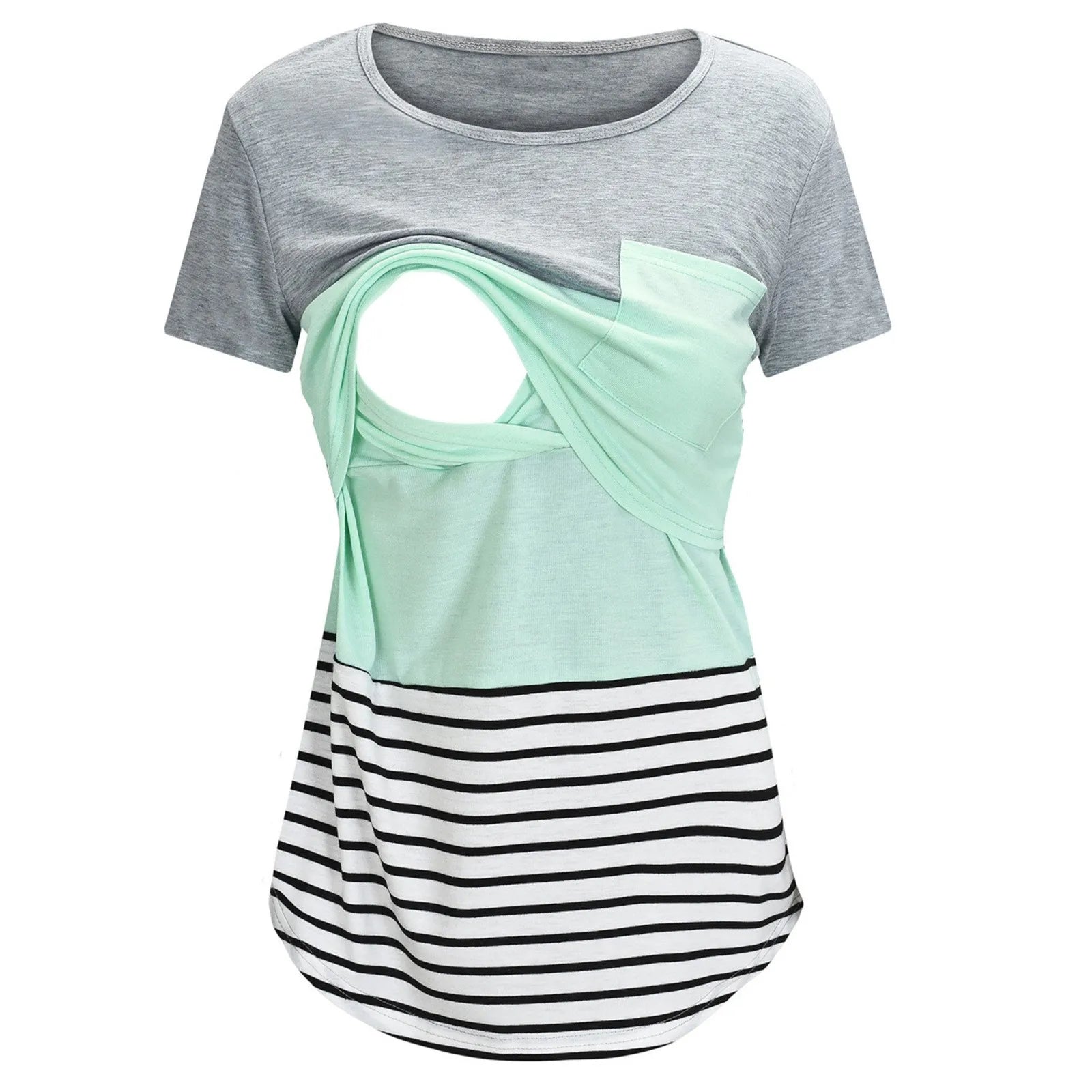 New Maternity Clothes Casual Tops Nursing For Breastfeeding T Shirt Striped Print Women Maternity Short Sleeve Maternity Blouse