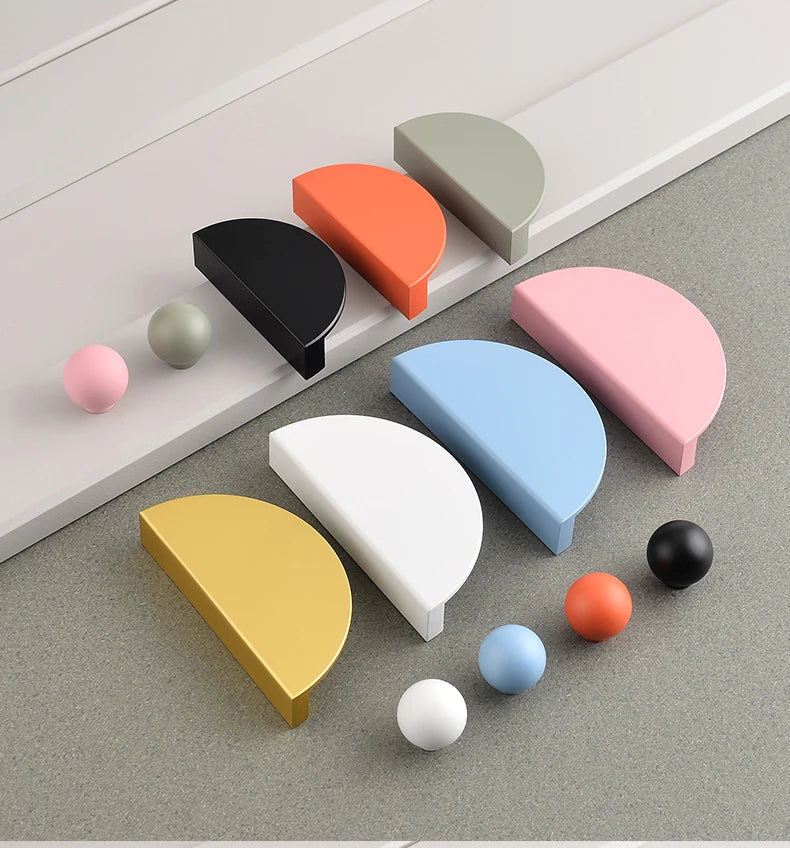 Wardrobe Door Handle Half Round Kitchen Cabinet Knobs Dresser Drawer Handle Colorful Pink Blue Green White Knobs For Furniture