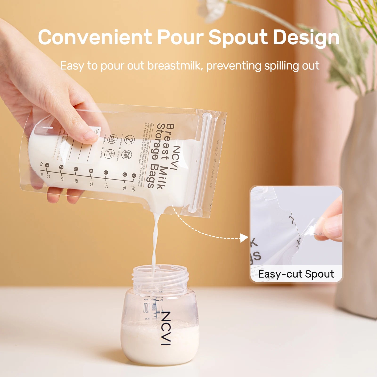 NCVI Breastmilk Storage Bags, 200ml Milk Freezer Bags for Breastfeeding,Preservation Bag, Temp-Sensing,Doubled-Sealed,BPA Free